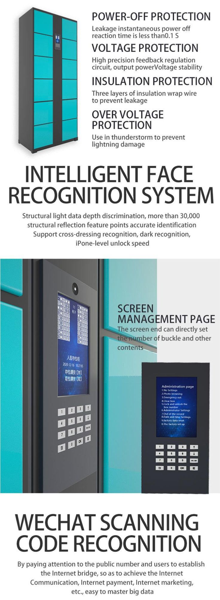 Face Recognition Steel Smart Locker Digital Locker Metal Electronic Cabinet