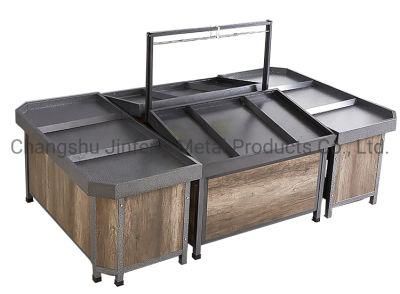 Supermarket Steel-Wood Fruit &amp; Vegetable Display Stand Vegetable and Fruit Rack Shelf