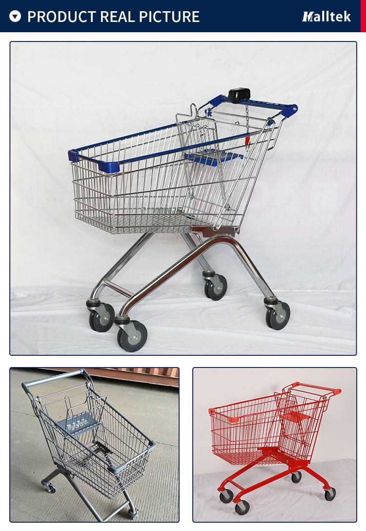 Customized Supermarket 80L Grocery Trolley with 4 Wheels