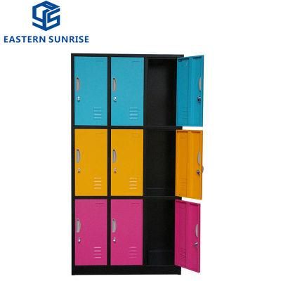 Steel Office School Market Furniture 9 Door Metal Storage Cloth Cabinet