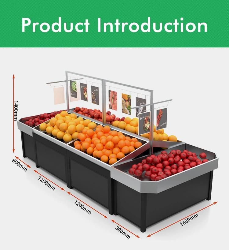 Wooden and Stainless Steel Supermarket Vegetable Rack Fruit Display Stand