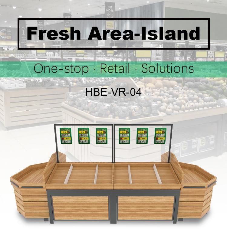 New Style Supermarket Steel-Wood Fruit Vegetable Display Stand Vegetable and Fruit Rack