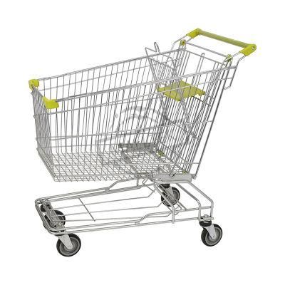 New Designed Grocery Store 180L Metal Asian Cart with 4 Wheels