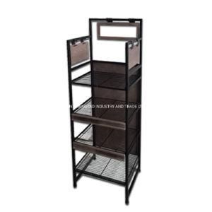 PY033-China Manufactured Customized Modern Design Black Powder Coating Metal Mesh Basket Supermarket Shelf Retail Display Stand