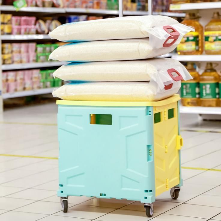 China Multi Functional Plastic Collapsible Wheeled Cart for Supermarket Shopping