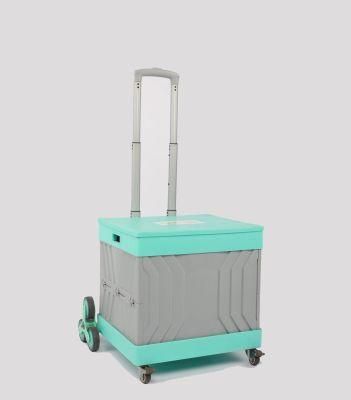 China New Design Plastic Folding Cart Portable Storage Box with Stair Climber Wheels