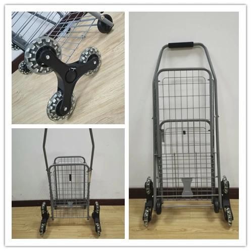 Factory Wholesale Iron Tube Folding Stair Climbing Shopping Trolley Basket Cart for Elderly