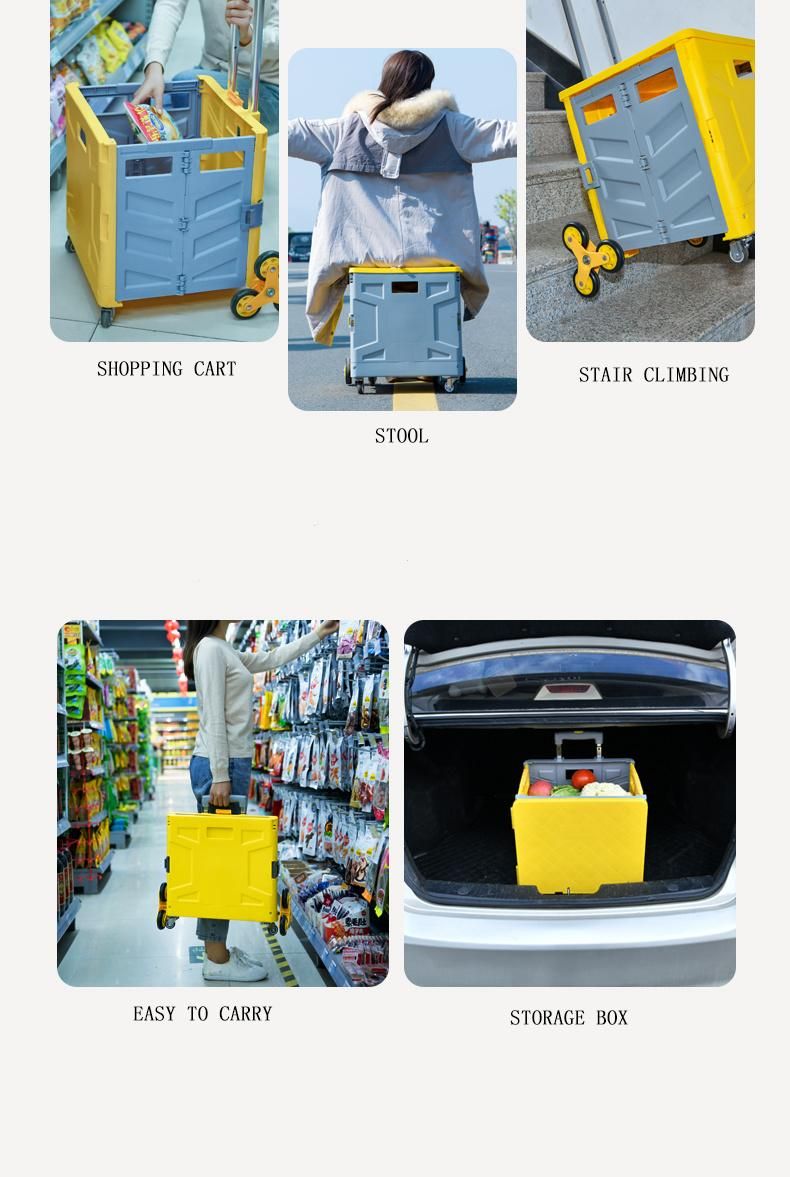 China New Design Multi Function Plastic Folding Shopping Cart with Four Swivel Wheels