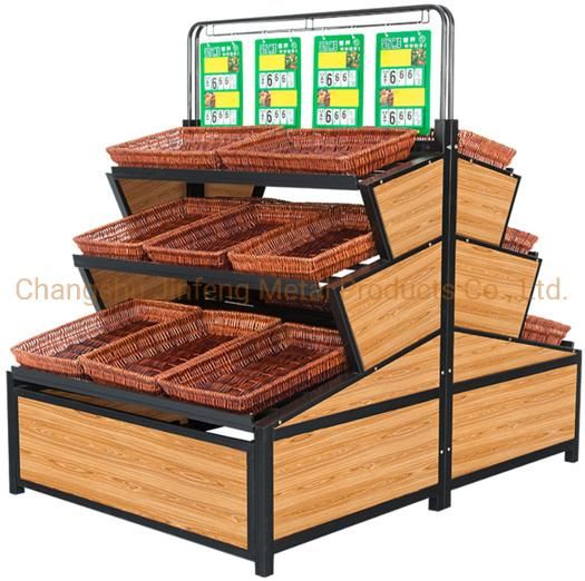 Supermarket Retail Store Fruit and Vegetable Display Rack Wooden and Metal Display Shelf