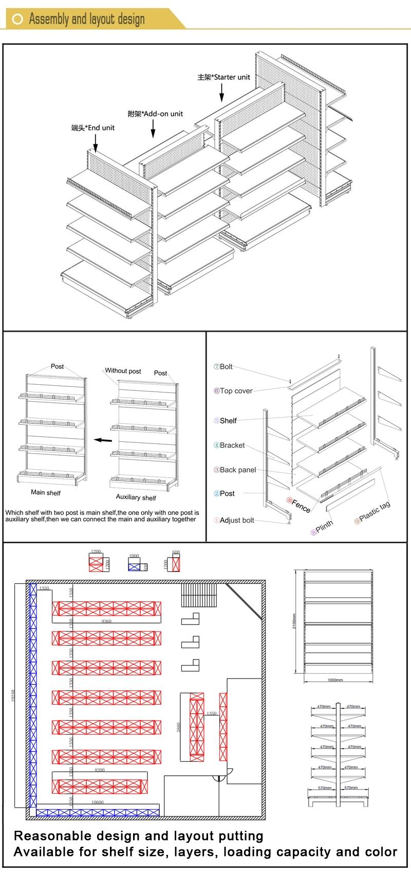 Double Side Metal Hypermarket Store Display Gondola Rack