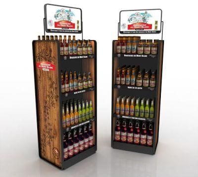 Wooden 4 Tiers Display Racks for Wine with Header Graphics