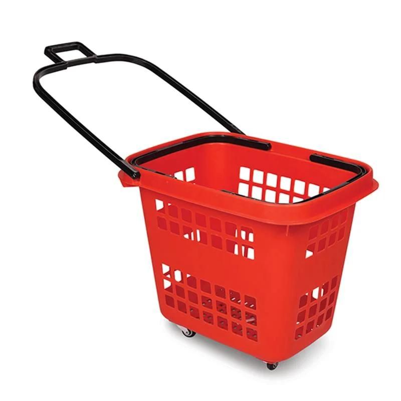 Shop Professional Supermarket Shopping Basket Wheels Shopping Basket with Handle Wheels for Sale
