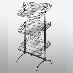Metal Wire Basket Caster Moveable Display Shelf