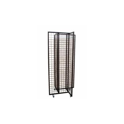 Metal Wire Display Rack with Four Wheels and Four-Sides Grids