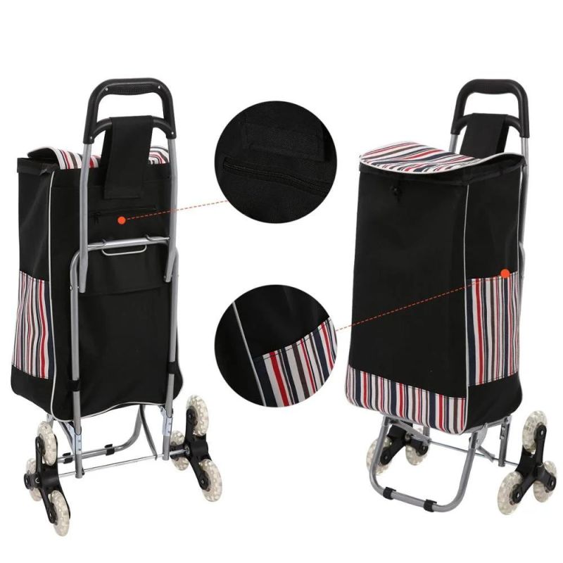 Folding Shopping Cart Stair Climbing Cart Trolly Grocery Laundry Utility Cart with 6 Wheel & Removable Waterproof Canvas Bag