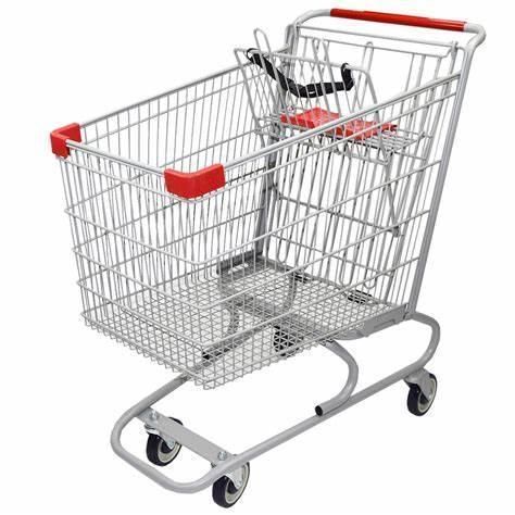 180L Supermarket Metal Cart Shopping Trolley