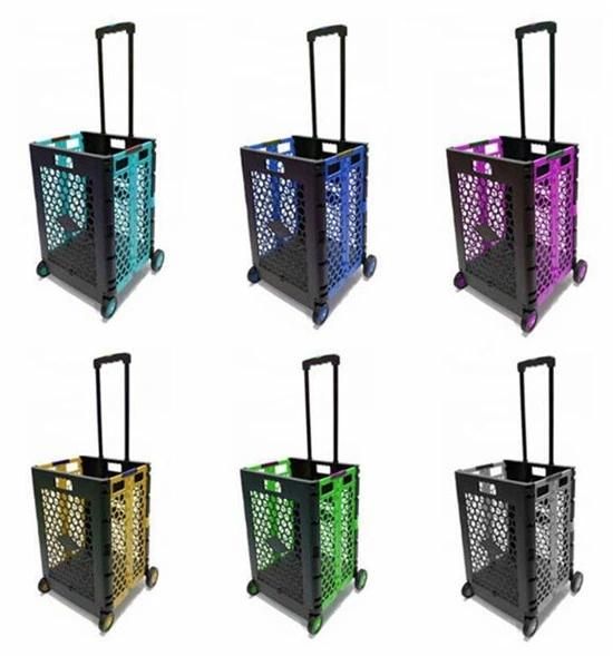 China Wholesale Large Capacity Plastic Grid Folding Shopping Grocery Supermarket Cart