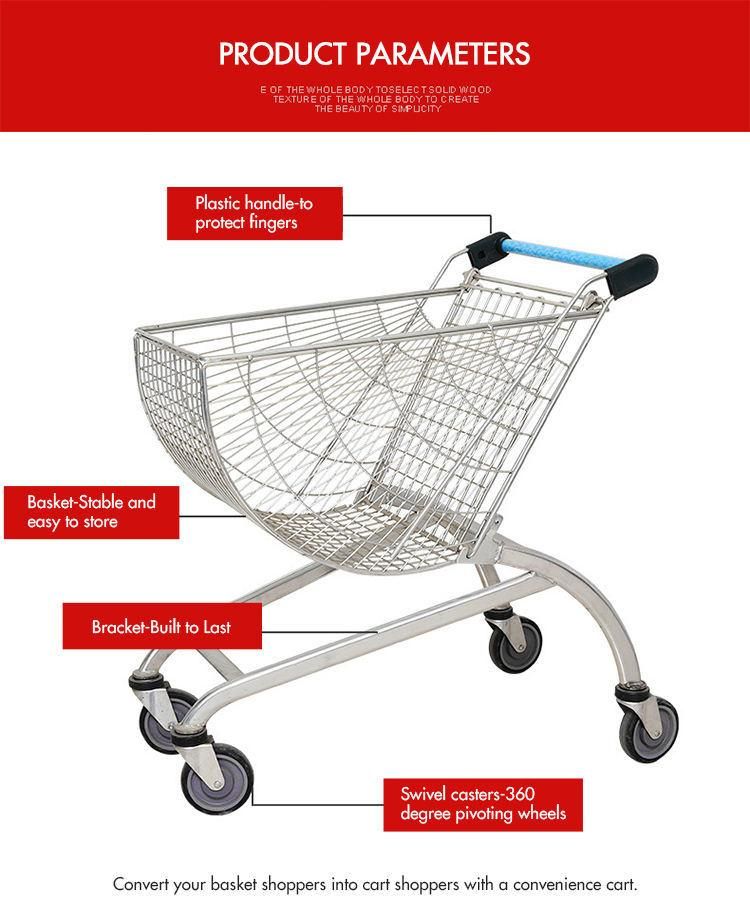 80L Steel Zinc Surface Grocery Storage Supermarket Shopping Cart