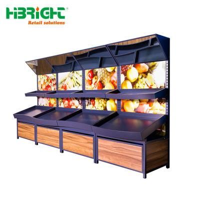 3-Layer Supermarket Wooden Shelf Solid Fruit Vegetables Rack