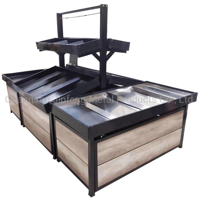 Supermarket Steel-Wood Display Stand Retail Store Rack Shelf for Fruit and Vegetable