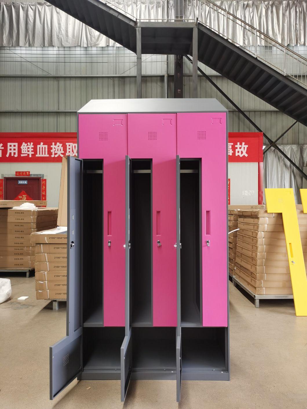 Gym Changing Room Use Z Shape Door Steel Wardrobe Locker Metal Clothes Cabinet with Slope
