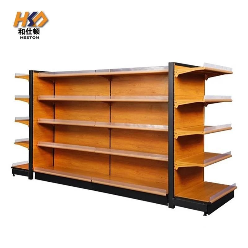 Gondola Shelf Wood Grain Steel Racks Supermarket Display Shelf