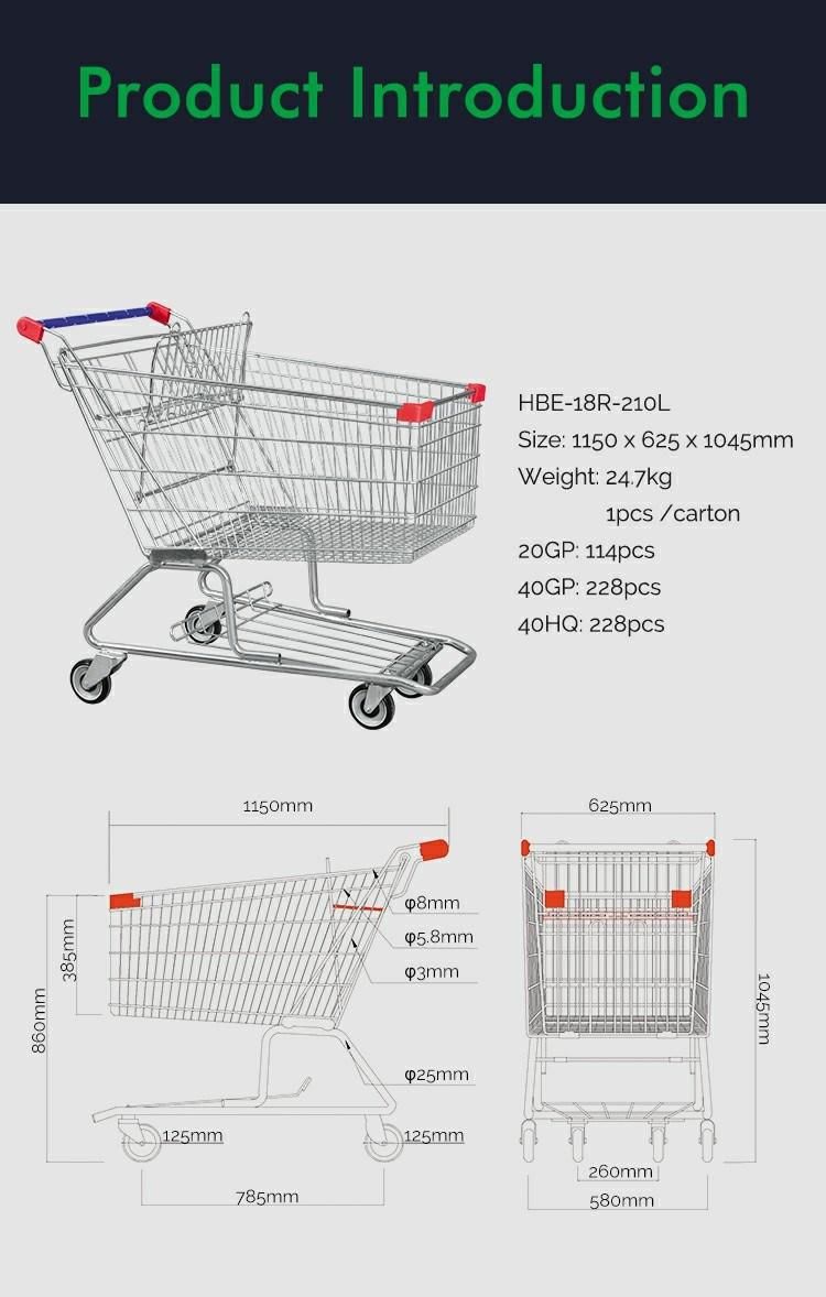 High Quality America Style Customized Supermarket Metal Shopping Trolley Cart