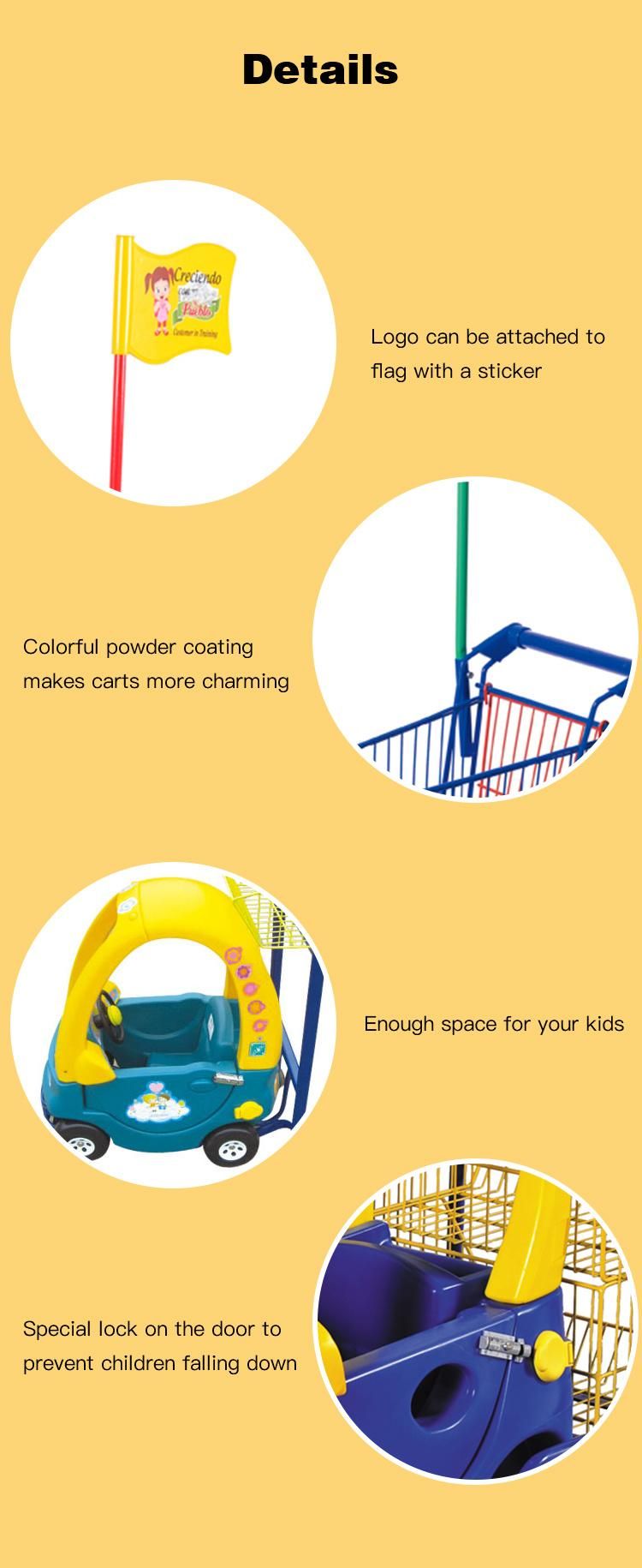 Safety and Colorful Plastic Kids Shopping Trolley Cart for Supermarket