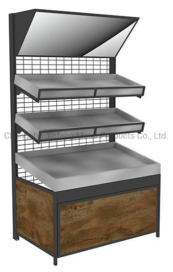 Supermarket Shlelf Metal Display Stand with Mirror for Fruit and Vegetable