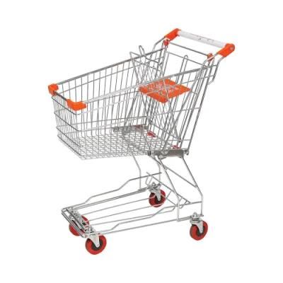 Manufacturer 80L Hot Sale Supermarket Asian Style Rolling Metal Grocery Shopping Trolley Cart