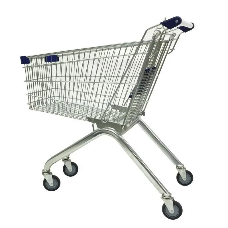 Supermarket Metal European Shopping Trolley with Four Wheels Shopping Cart