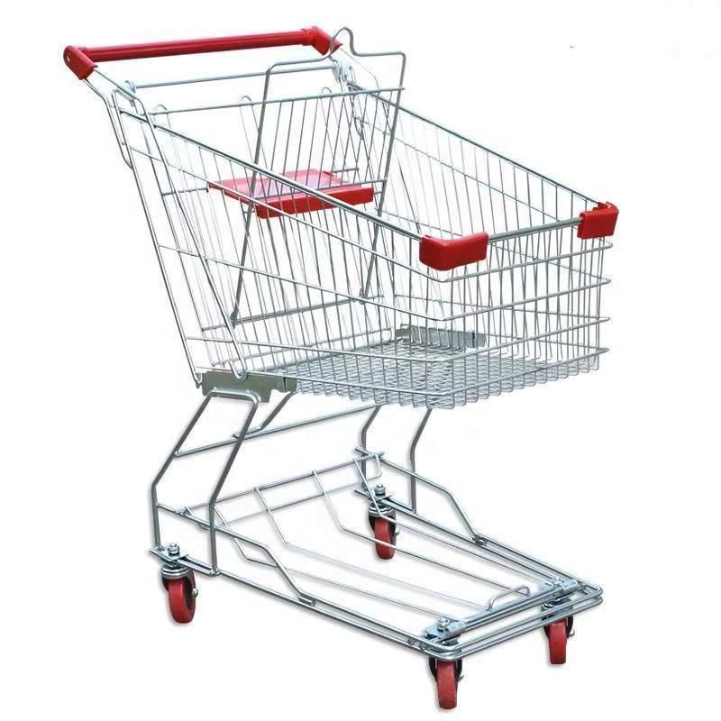 Supermarket Metal Shopping Trolley Store Shopping Cart with Four Wheels