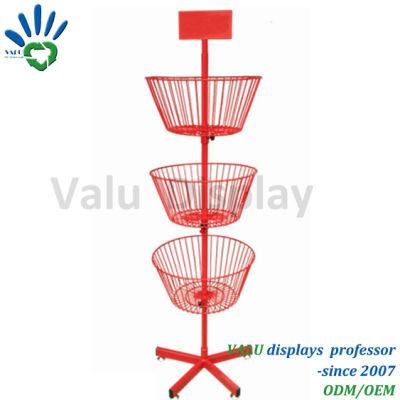 Toys Rotating Metal Display Rack Wire Display Stand Spinner with Basket and Caster