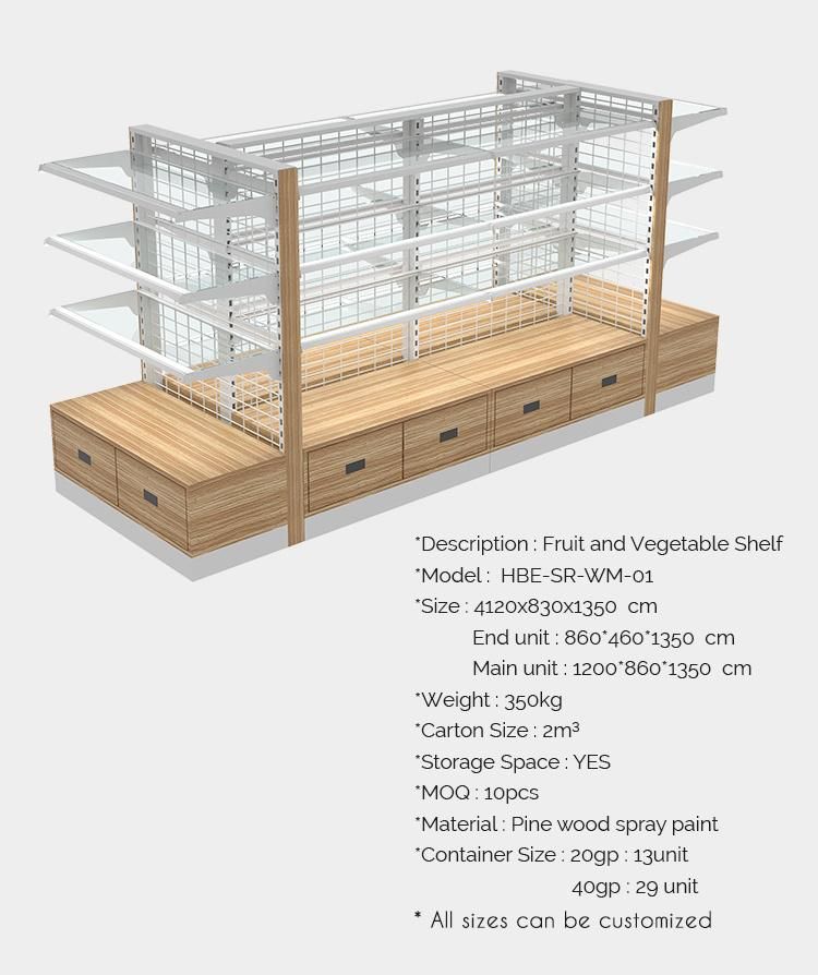 New Style Supermarket Equipment Steel Shelves Wooden Gondola