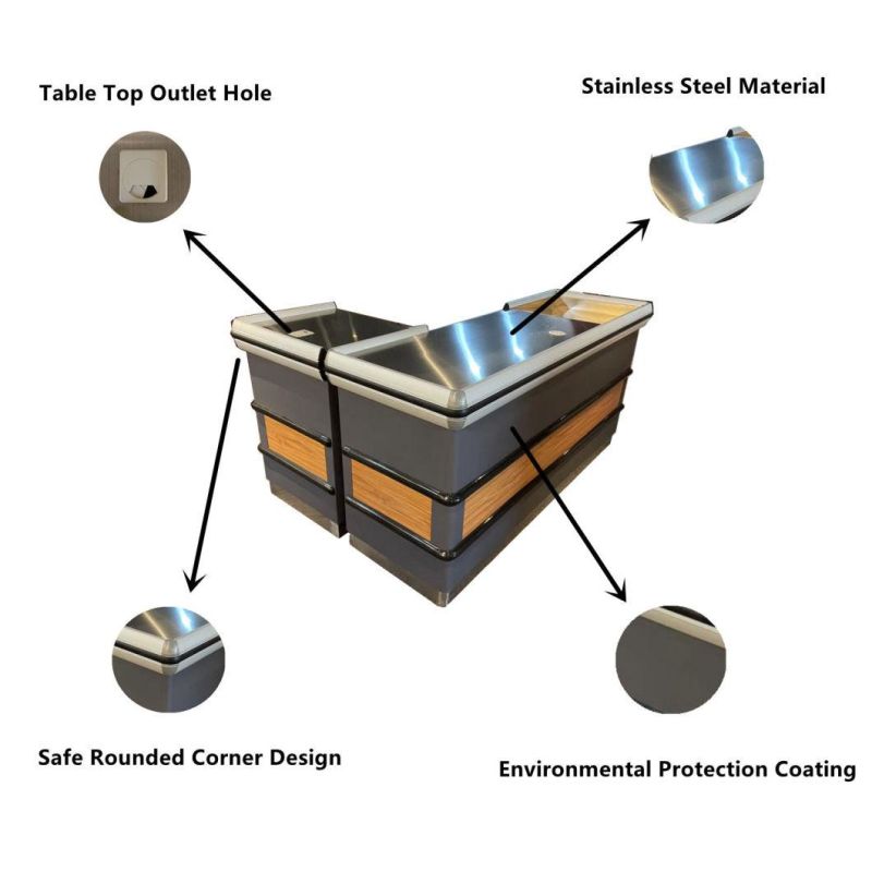 Supermarket Stainless Cashier Retail Design Checkout Counter