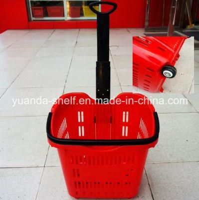 Supermarket Convenient Shopping Use Wheeled Plastic Basket