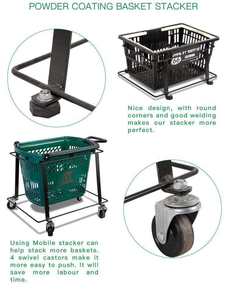 Mobile Plastic Metal Wire Shopping Basket Holder with Advertising Clip