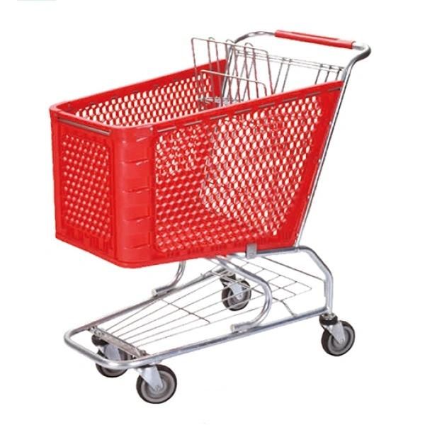 210L Metal and Plastic Supermarket Wheeled Shopping Hand Trolley Cart