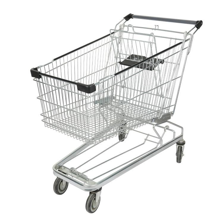 New Design 4 Wheels Supermarket Large Shopping Trolley Metal Rolling Shopping Mall Cart for Sale