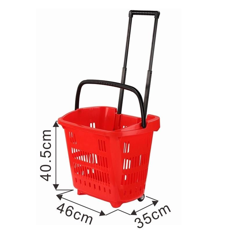 34L Environmetal PP Materials Plastic Rooling Shopping Basket with 2 Wheels