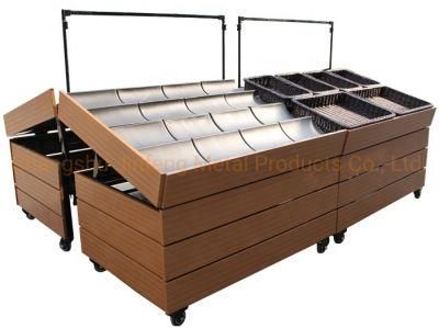 Supermarket Display Metal Wooden Fruit and Vegetable Stand Rack