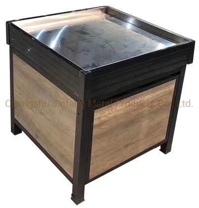 Customized Supermarket Metal Display Stand with Wood for Fruit and Vegetable