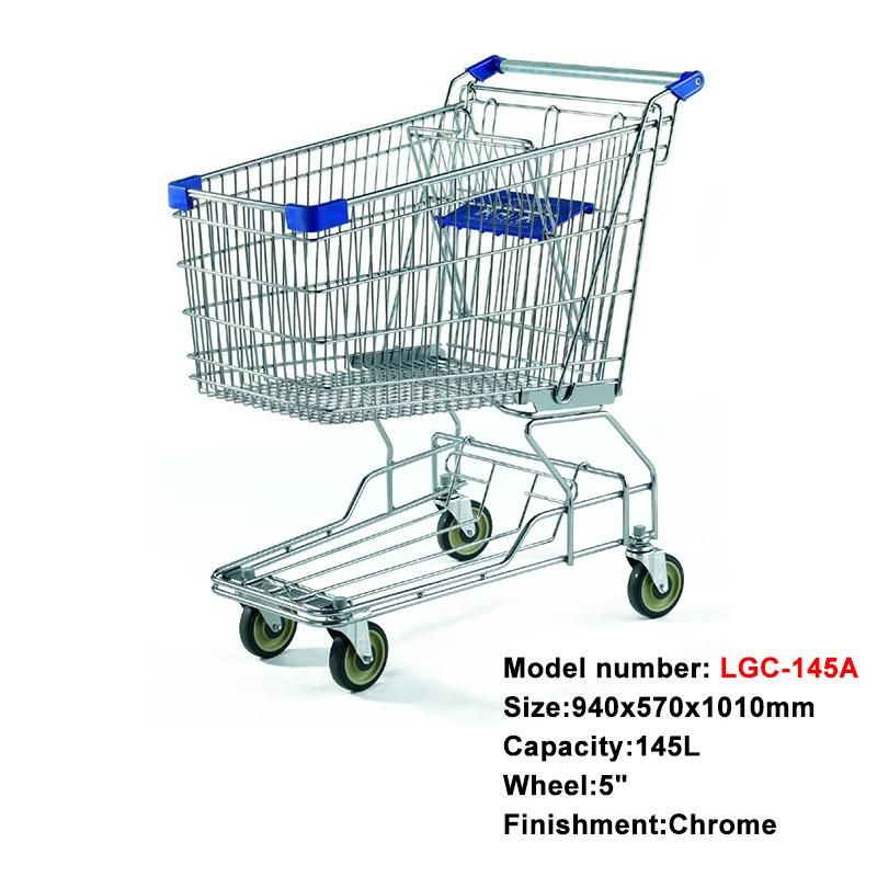 European Style Metal Supermarket Shopping Carts with Kid Seat