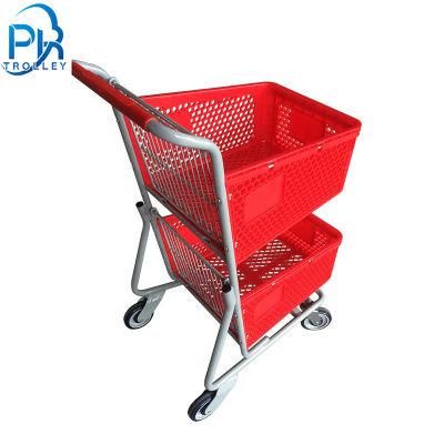 American Style Double Basket Plastic Shopping Cart Trolley