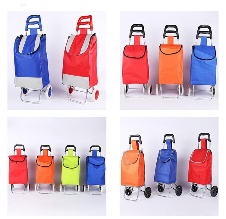 Custom Logo Reusable Supermarket/Retail Stores Waterproof Oxford Vegetable Shopping Trolley Cart Bag with Wheels Shopping Trolley Cart