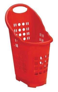 Red/Blue Supermarket Shopping Plastic Basket with Wheels