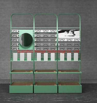 Fashion Retail Sunglasses Wall Display with Storage Base Drawer for Eyewear Store Optical Shop Interior Design