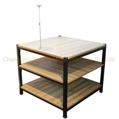Supermarket Steel &amp; Wood Assembly Floor Frame Shelves Beverage Promotion Display Shelves Promption Table