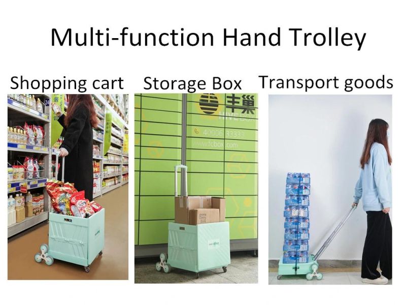 Multi-Function Collapsible Hand Trolley Portable Plastic Folding Shopping Cart