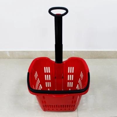 Environmental PP Materials Plastic Basket Cart with Push Handle